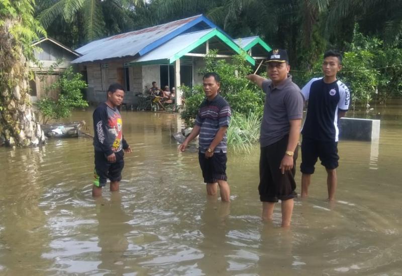 Camat XIV Koto dan Kepala Desa Rawa Mulya saat meninjau lokasi banjir.