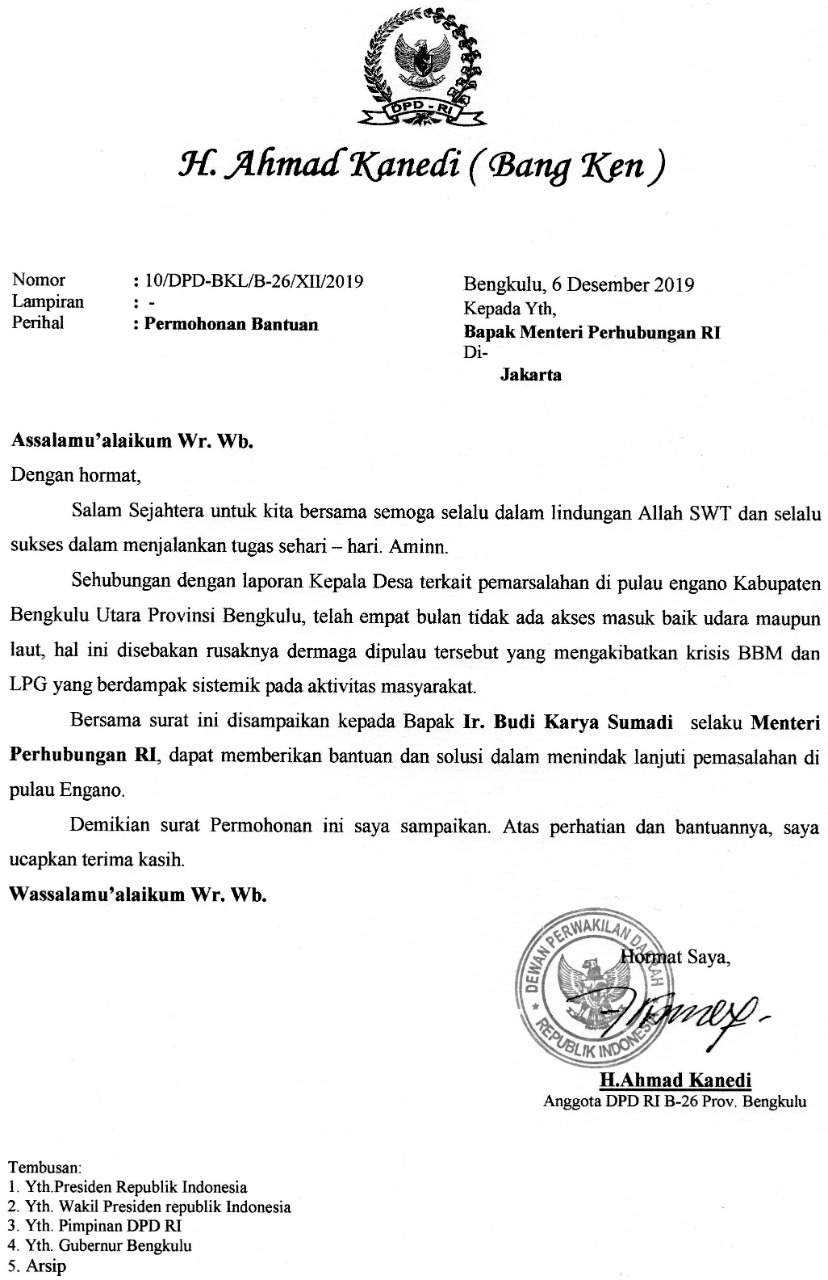 Surat yang dilayangkan Bang Ken ke Menteri Perhubungan.