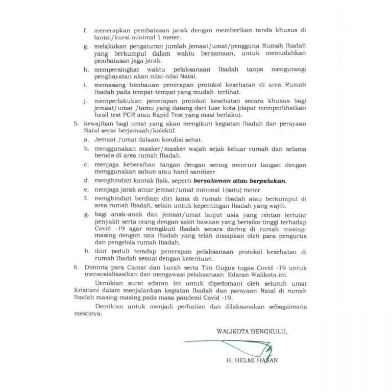 Antisipasi Penyebaran Covid-19, Walikota Keluarkan SE Panduan Perayaan Natal