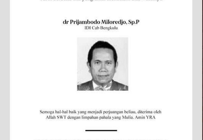 Ungkapan belasungkawa PB IDI atas meninggalnya dr Prijambodo Miloredjo, Sp.P