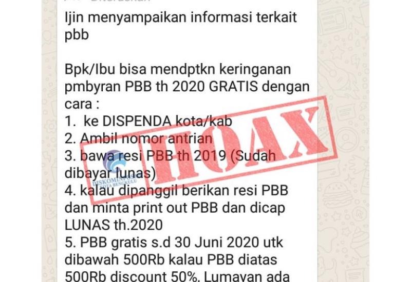Masih Suasana Pandemi, Beredar Hoax Keringanan Pembayaran PBB