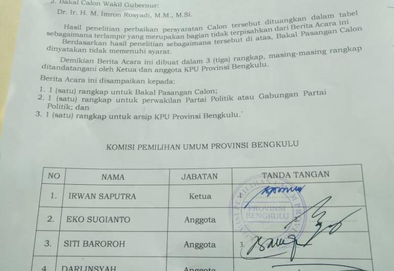 Duo RR dan HM Ditetapkan Sebagai Peserta Pilgub Bengkulu 2020