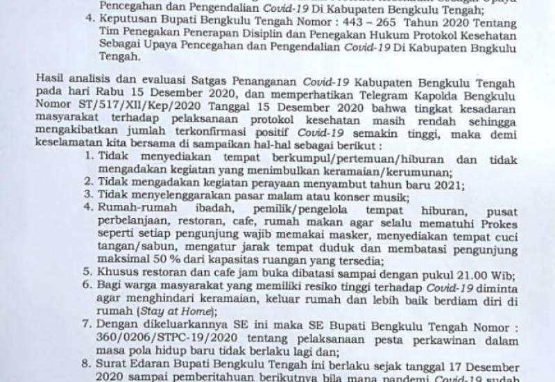 Cegah Penyebaran Covid-19 di Tahun Baru, Bupati Benteng Juga Keluarkan SE 